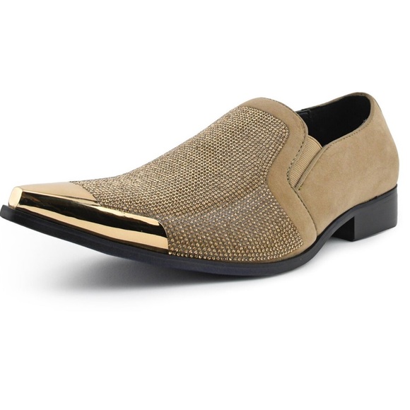 Bolano Mens Tuxedo Slip On Designer Dezzy Taupe Shoes Size 11 Rhinestones - Picture 2 of 10